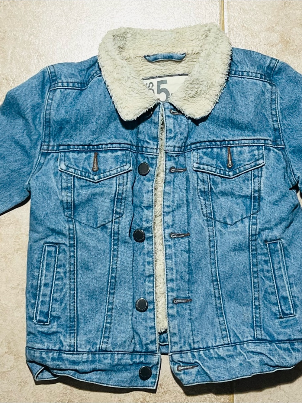 Source Unknown Blue Denim Jacket with Cream Sherpa Collar